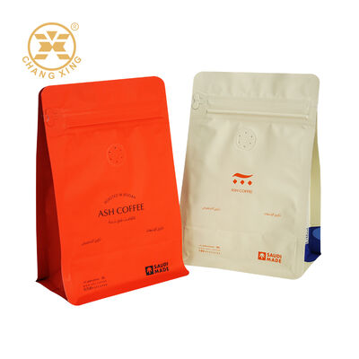 Custom Printed Flat Bottom Coffee Packaging Bag Zipper Seal Packaging Pouch With Valve