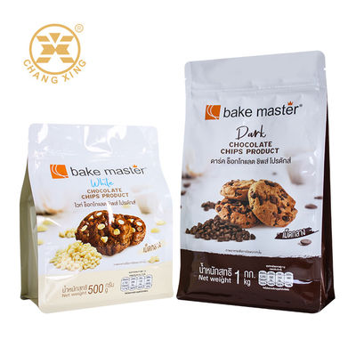Kualitas  Customized Flat Bottom Cookie Packaging Pouch Stand Up Pouch Chocolate Chip Zipper Food Packaging Bag pabrik