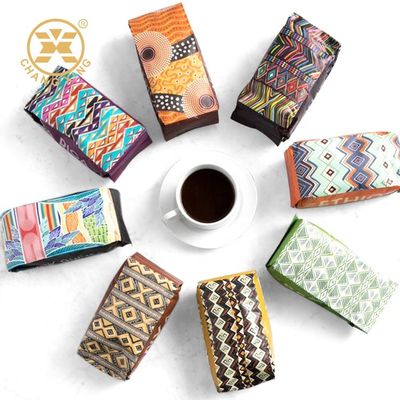 Kualitas  CPP Resealable Coffee Packaging Bags With Valve Flat Bottom Stand Up Pouch pabrik