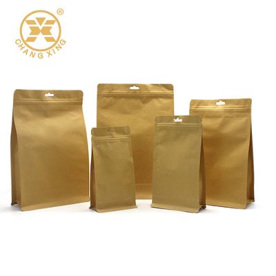 Kantong Kopi Kompos Bawah Datar Kraft Dengan Katup 16oz