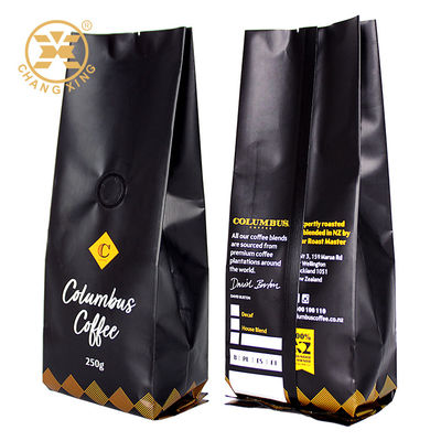 Bolsas Cafe Custom Matte Coffee Packaging Quad Seal Bag One Way Valve