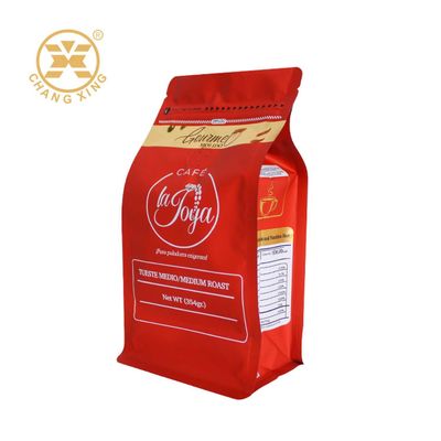 16oz Tas biji kopi panggang kotak bawah mengkilap tinggi dengan ritsleting dan katup
