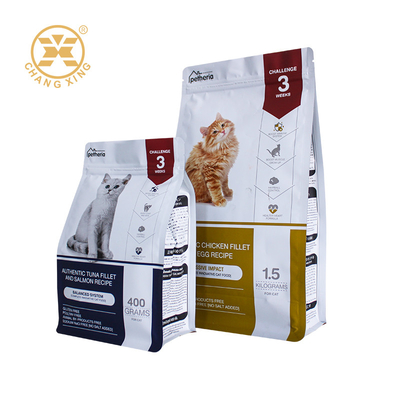 Custom Printed Foil Mylar Kualitas Tinggi Oem 8 Side Seal Bag Pet Food Packaging Square Bottom Pet Cat Food Bag