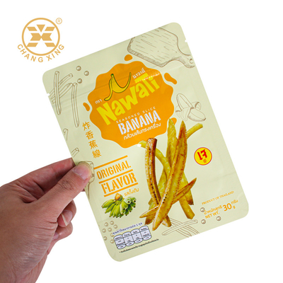 OEM ODM Food Grade Snack Food Packaging Bag Puffing Packing Bag Plastik Zipper Bag Untuk Pisang Goreng Strip Kripik