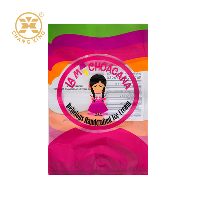 Custom Printing Segel Kantong Kemasan Plastik Dengan Jendela Transparan Untuk Es Krim Makanan Beku
