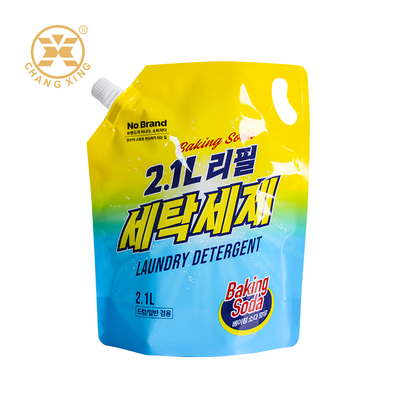 OEM 1L 2L Kantong Kemasan Deterjen Laundry Spout Pouch Pelembut Kain Tanding Pouch Dengan Spout