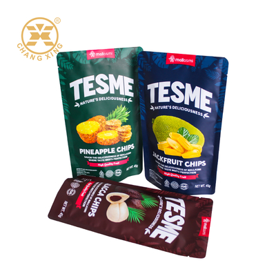 Custom Printing Stand Up Bag Desain Potato Chips Kemasan Plastik Pisang Kelapa Chips Kemasan Makanan Kering Stand Up Bag