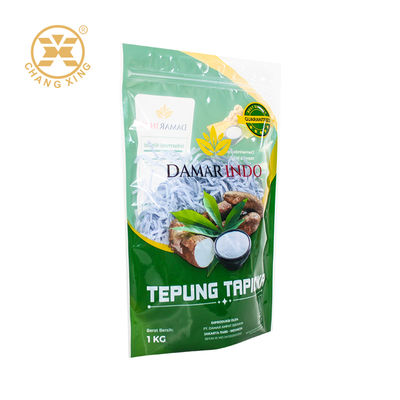 Kantong Ziplock Tepung Bubuk Tahan Lembab Kustom Kantong Berdiri Tepung Maizena Singkong Dengan Resleting