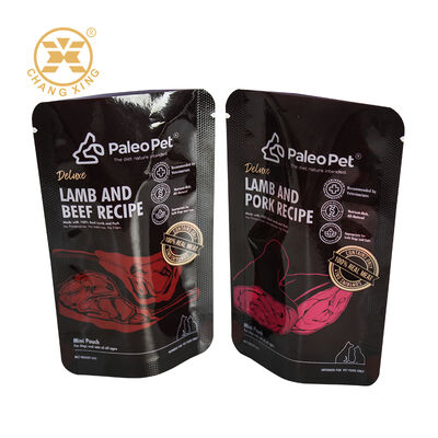 Kantong Makanan Hewan Peliharaan Resleting Plastik Cetak Logo Kustom Kantong Kemasan Hewan Peliharaan Tahan Lembap Untuk Makanan Anjing Kucing