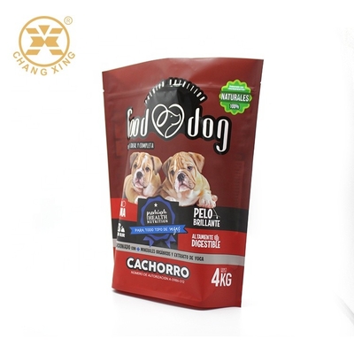 Berdiri kantong yang dapat ditutup kembali 1kg 2kg 4kgs OEM Pet Food pouch Dengan ritsleting plastik yang dapat ditutup kembali