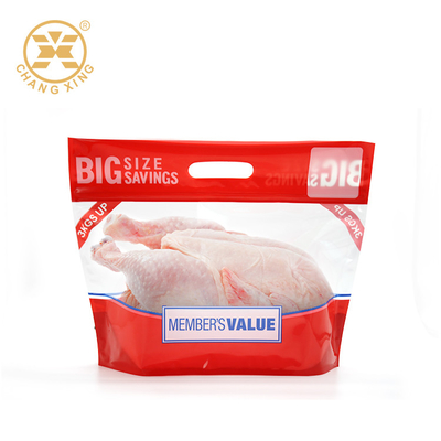 kualitas VMPET EXPE Stand Up Pouch Dengan Pegangan Kemasan Plastik Ayam Panggang Untuk Makanan Beku pabrik